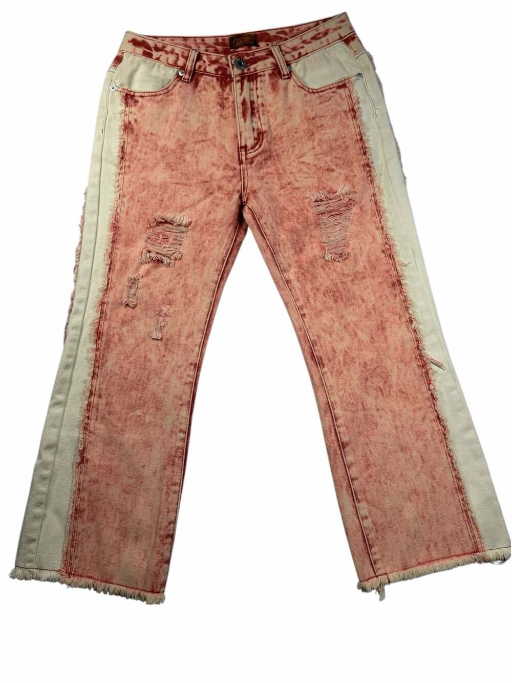 POL Womens S Rust Acid Wash Distressed Wide Leg Crop Jeans Raw Hem Boho